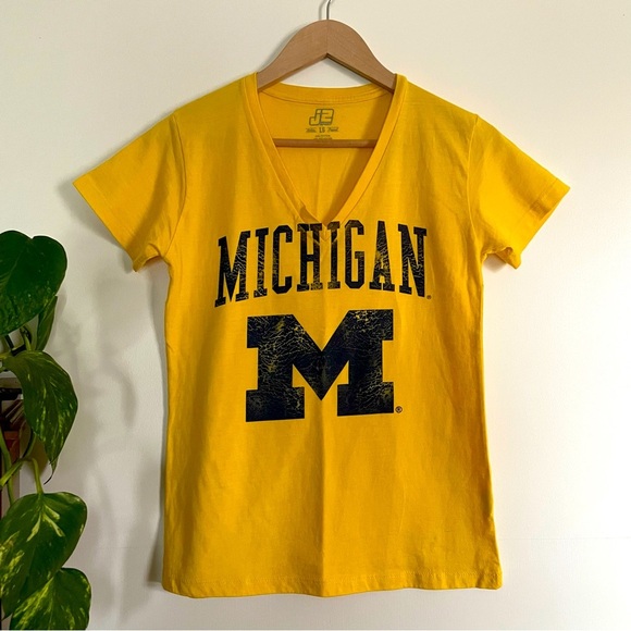 University of Michigan Wolverines Maize/Blue V-Neck T-Shirt Size L - Picture 1 of 6